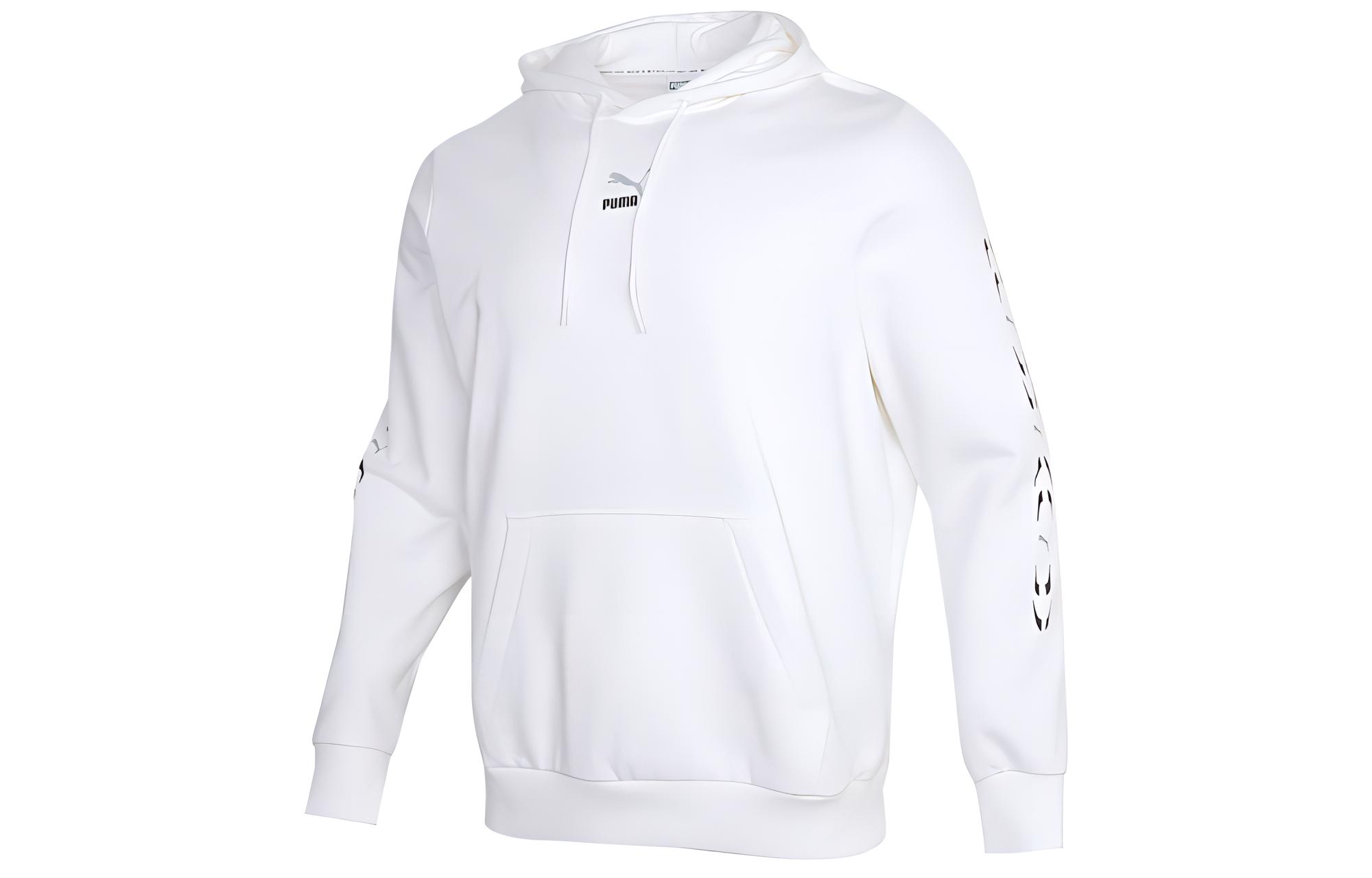 Puma White Logo Printed Casual Hoodie with Taped Design 531243-02