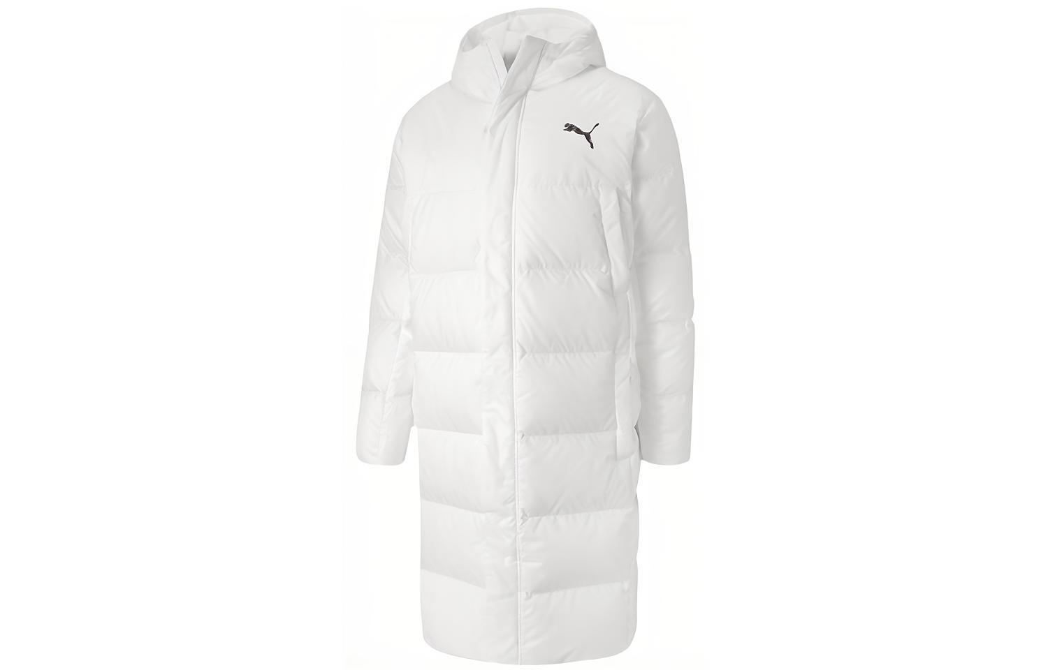 PUMA White Long Oversized Logo Down Coat with Hood Winter Jacket 585403-02