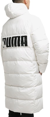 PUMA 白色連帽長版大Logo羽絨外套 冬季夾克 585403-02 Sizing PUMA 白色連帽長版大Logo羽絨外套 冬季夾克 585403-02