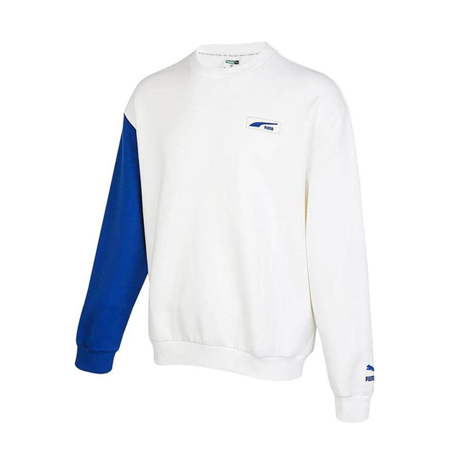 Puma White Pullover Sweatshirt with Colorblock Logo Embroidery 539726-02