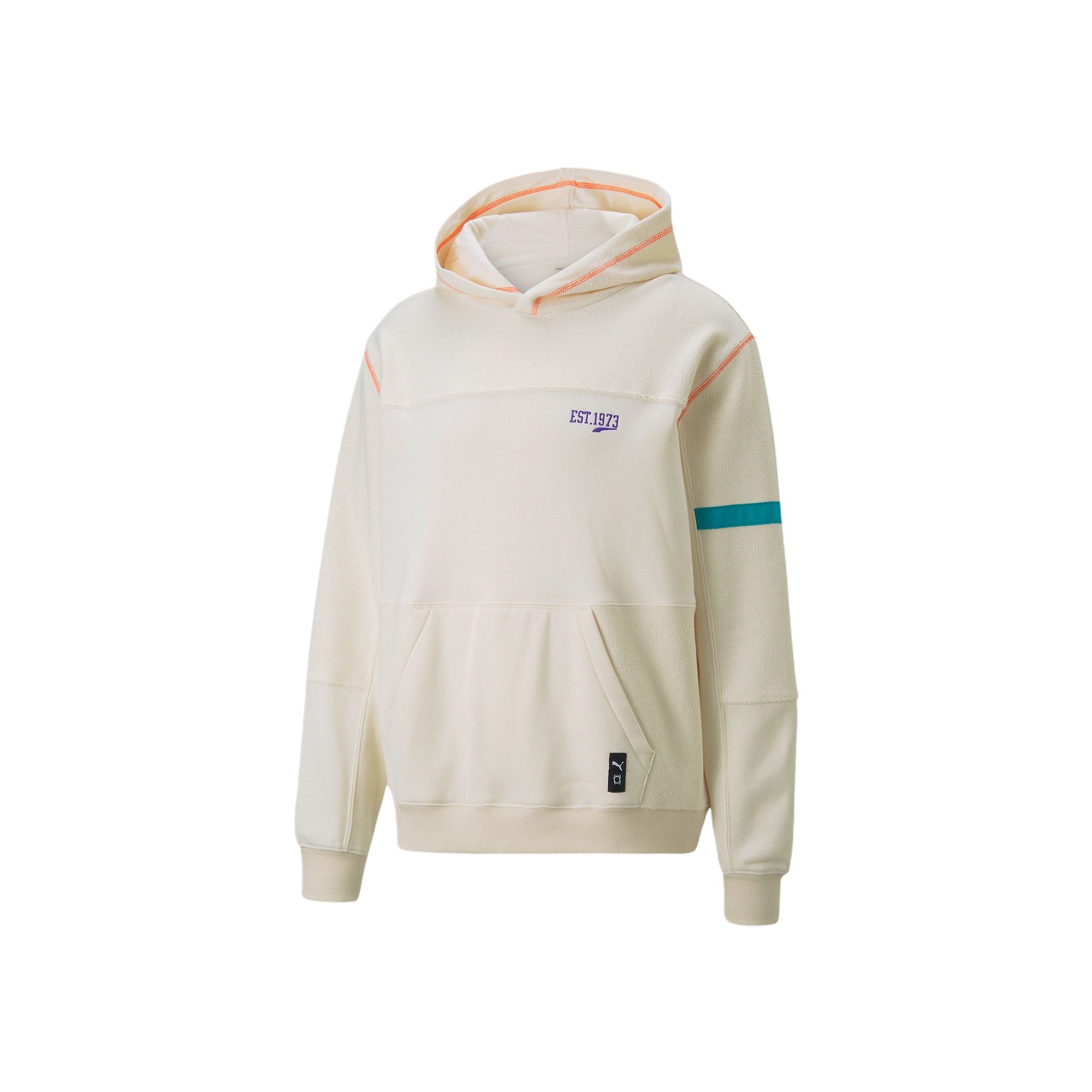 Puma White Striped Detail Kangaroo Pocket Pullover Sweatshirt 536455-01