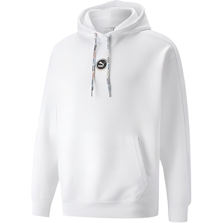 Puma White Unisex Hoodie with Chest Logo Print and Drawstring Design 535374-02