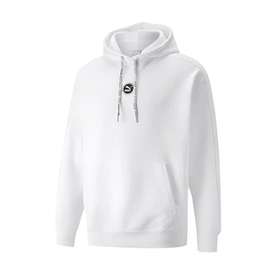 Puma White Unisex Hoodie with Chest Logo Print and Drawstring Design 535374-02