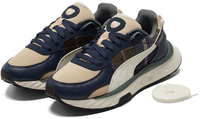 PUMA Wild Rider 法蘭絨格紋 低幫 運動休閒鞋 男女同款 藍色 Lookbook PUMA Wild Rider 法蘭絨格紋 低幫 運動休閒鞋 男女同款 藍色