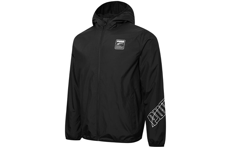 Puma Windbreaker Printed Logo Lightweight Hoodie Jacket Black 848633-01
