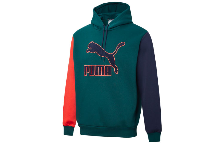 Puma Winter Green Retro Embroidered Logo Colorblock Fleece Hoodie 531276-88