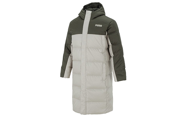 PUMA Winter Mid-Length Logo Puffer Jacket Green Colorblock Hooded Down. 846321-44