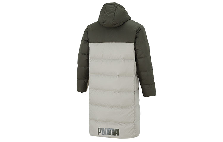 Lookbook プーマ 冬用ミドル丈ロゴダウンジャケット グリーンカラー切替フード付き. 846321-44