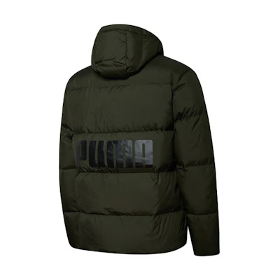 Puma Winter Thickened Hooded Puffer Jacket in Dark Green. 586929-70