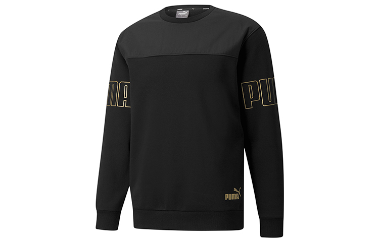 Puma Winterized Black Crewneck Sweatshirt with Gold Logo Patchwork Design 848256-01
