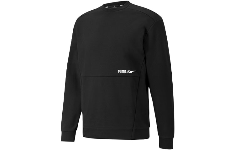 Puma Winterized Crew Logo Fleece Sweatshirt Black - Winter Casual Pullover 846545-01