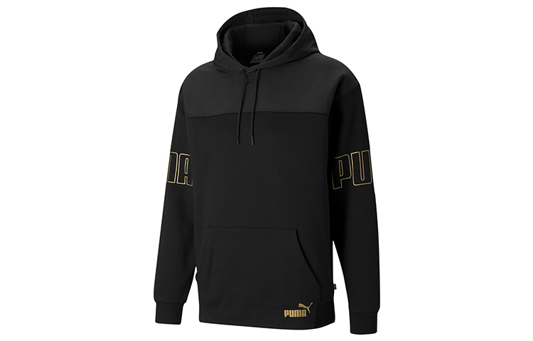 Puma Winterized Hoodie Black Pullover with Gold Logo Sportswear 848255-01