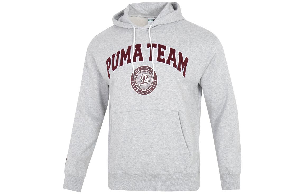 Puma Winterized Logo Print Hoodie Gray - Kangaroo Pocket Pullover 539274-04