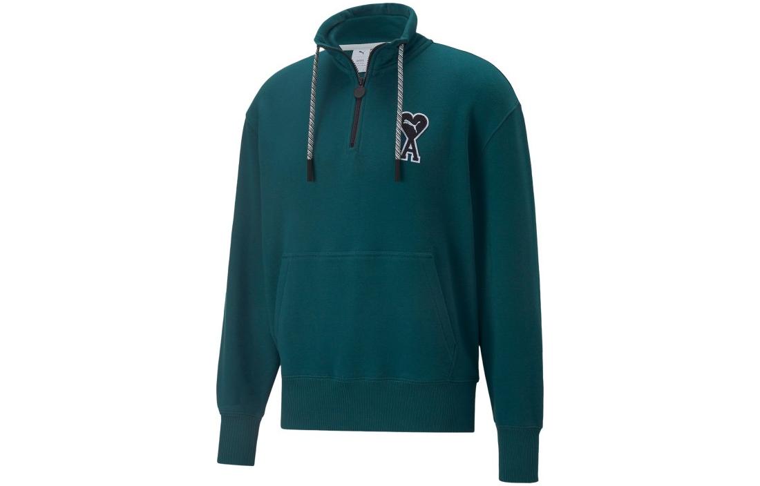 Puma AMI Collab Heart Logo Half-Zip Pullover Sweatshirt Moss Green Unisex 535993-24