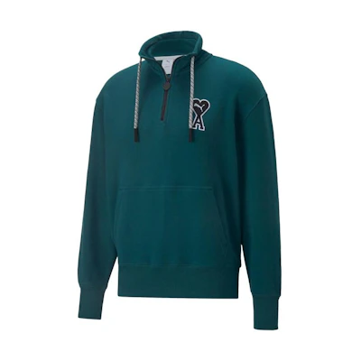 Puma AMI Collab Heart Logo Half-Zip Pullover Sweatshirt Moss Green Unisex 535993-24