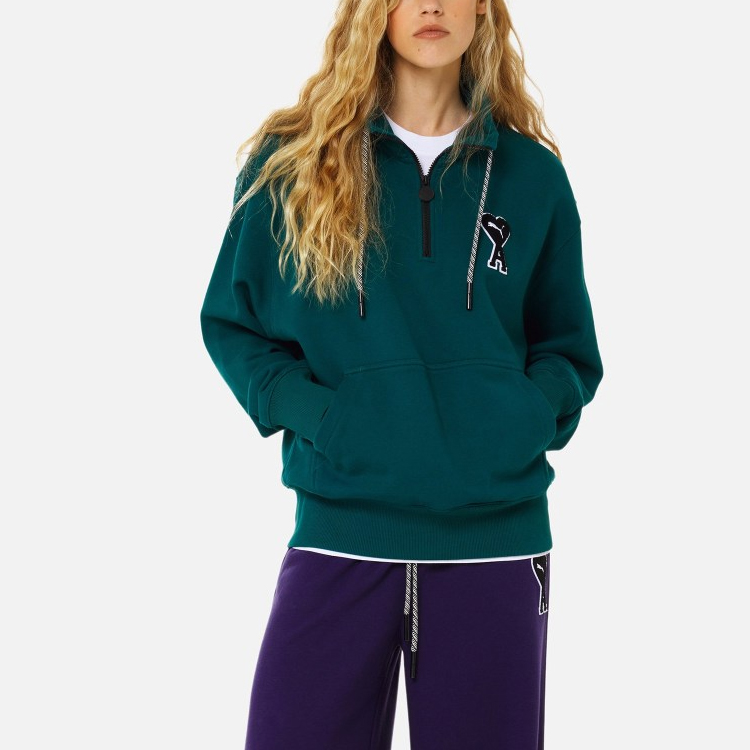 Puma AMI Collab Heart Logo Half-Zip Pullover Sweatshirt Moss Green Unisex 535993-24 圖 4