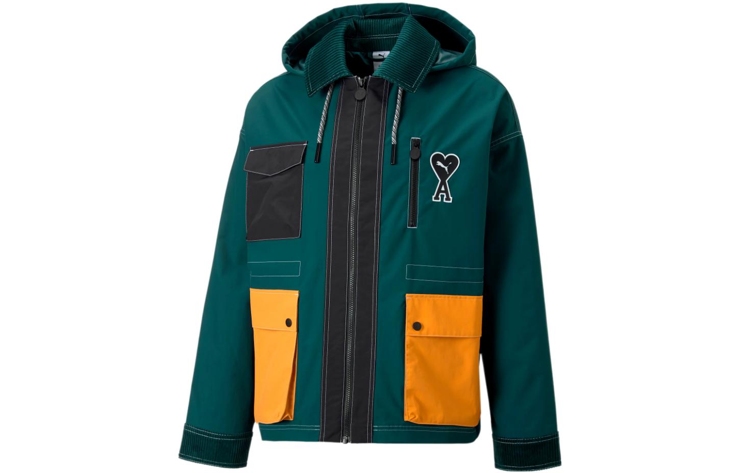 PUMA x AMI Colorblock Logo Pocket Shirt Jacket Collegiate Green Unisex Outdoor Wear 535990-24