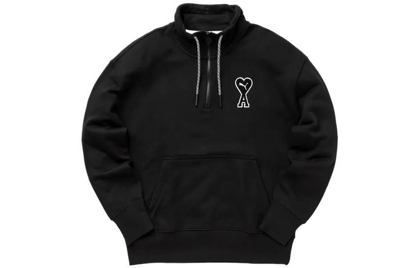 PUMA x AMI Heart Print Half-Zip Hoodie Unisex Black. 535993-01