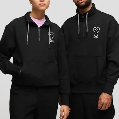 PUMA x AMI 愛心印花半拉鍊連帽衫 男女款 黑色 535993-01 Shop PUMA x AMI 愛心印花半拉鍊連帽衫 男女款 黑色 535993-01