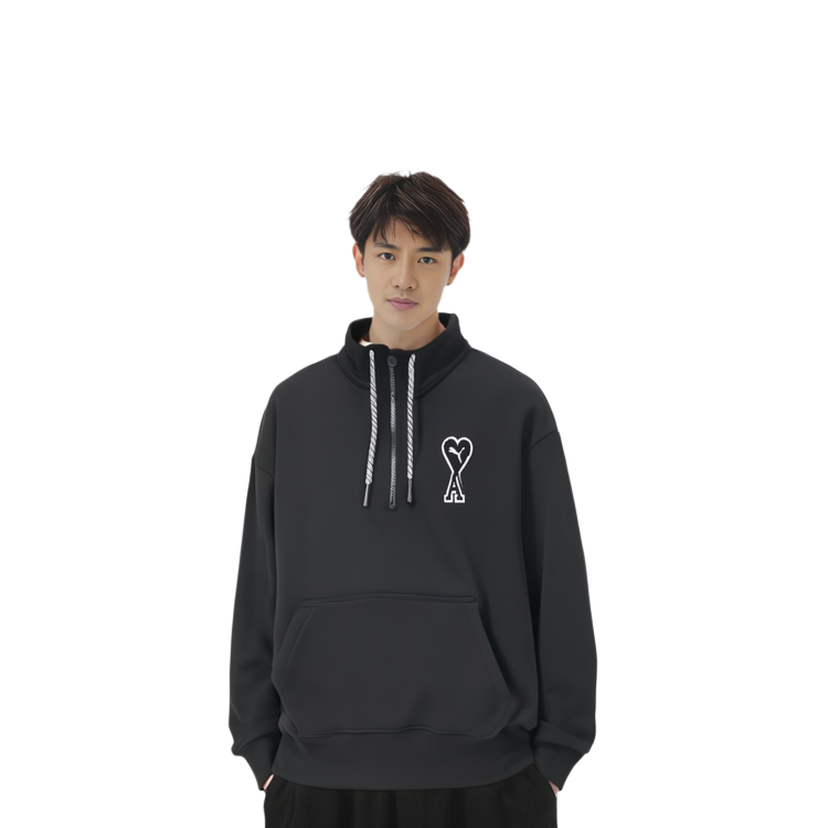 Purchase PUMA x AMI 愛心印花半拉鍊連帽衫 男女款 黑色 535993-01