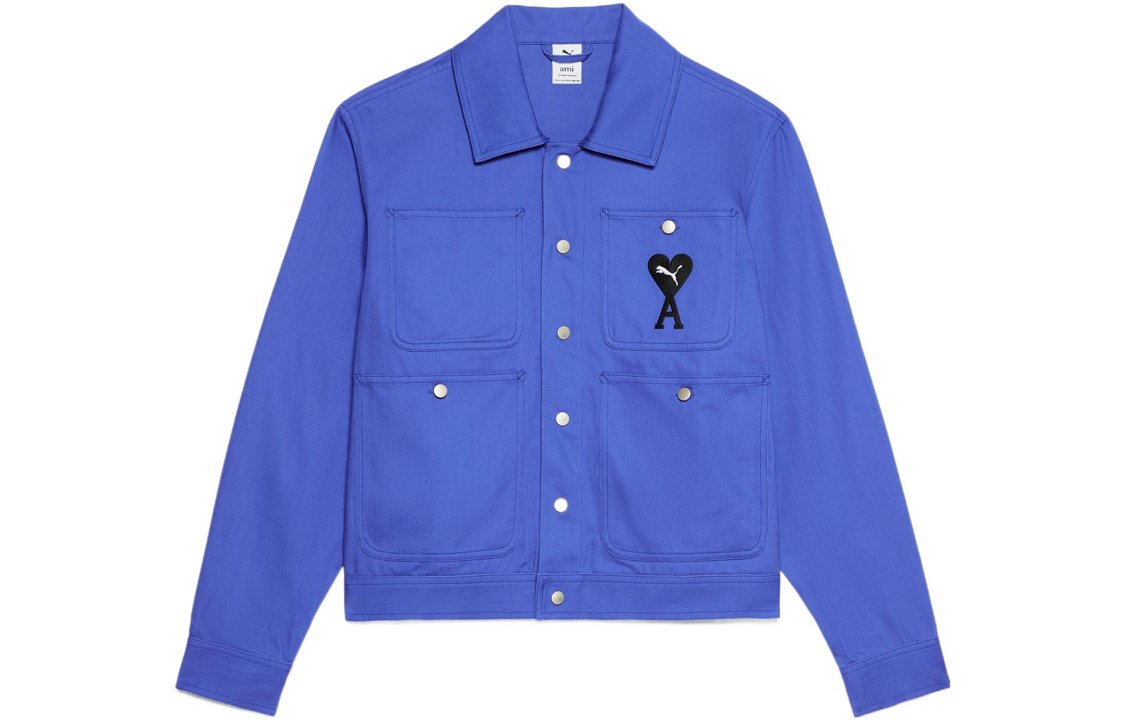 PUMA x AMI Paris Collab Embroidered Logo Utility Jacket Blue -  Fall Collection. 534065-93