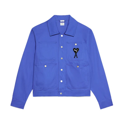 PUMA AMI Paris Collab Embroidered Logo Utility Jacket Blue - Fall Collection. 534065-93