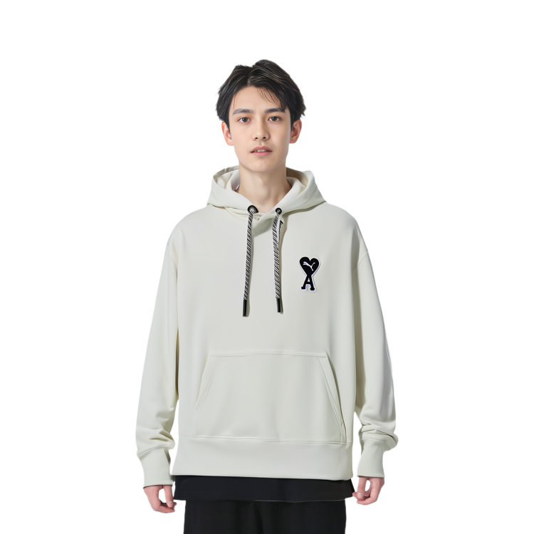 Details for PUMA x AMI Paris 聯名款愛心標誌連帽衫 男女款 奶白色。 536231-75