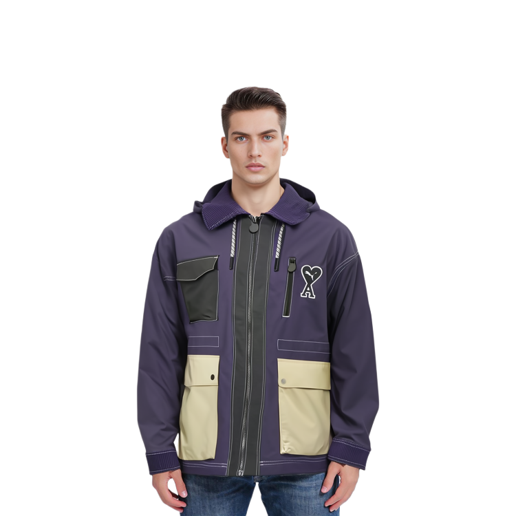 Shop プーマ x AMI パリ カラーブロック ロゴ フーディ ジャケット ユニセックス パープル 535990-89