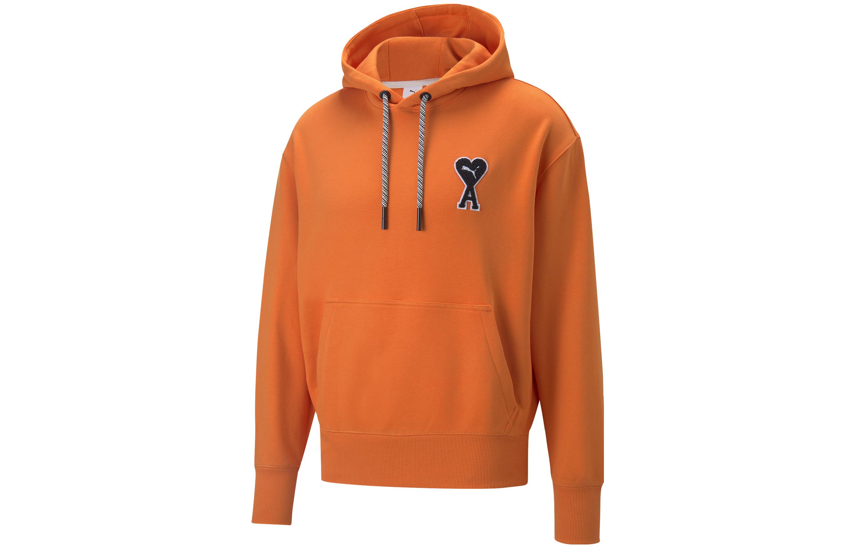 PUMA x AMI Paris Unisex Hoodie Bright Orange with Heart Logo Collaboration. 536231-72
