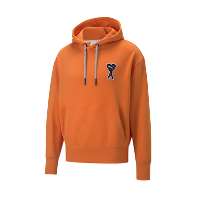 PUMA AMI Paris Unisex Hoodie Bright Orange with Heart Logo Collaboration. 536231-72