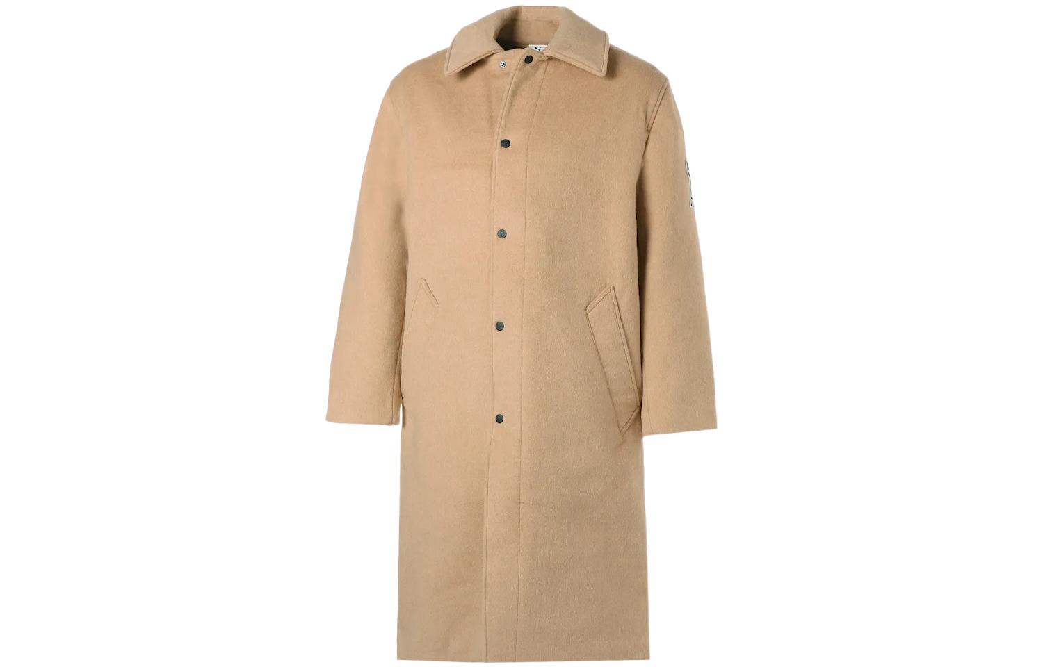 PUMA x AMI Unisex Khaki Single-Breasted Long Coat with Embroidered Logo. 535997-67