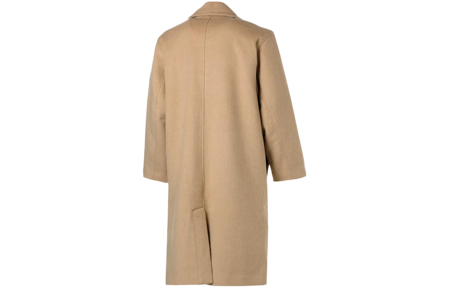 Lookbook PUMA x AMI 男女款卡其色刺繡Logo單排扣長大衣 535997-67