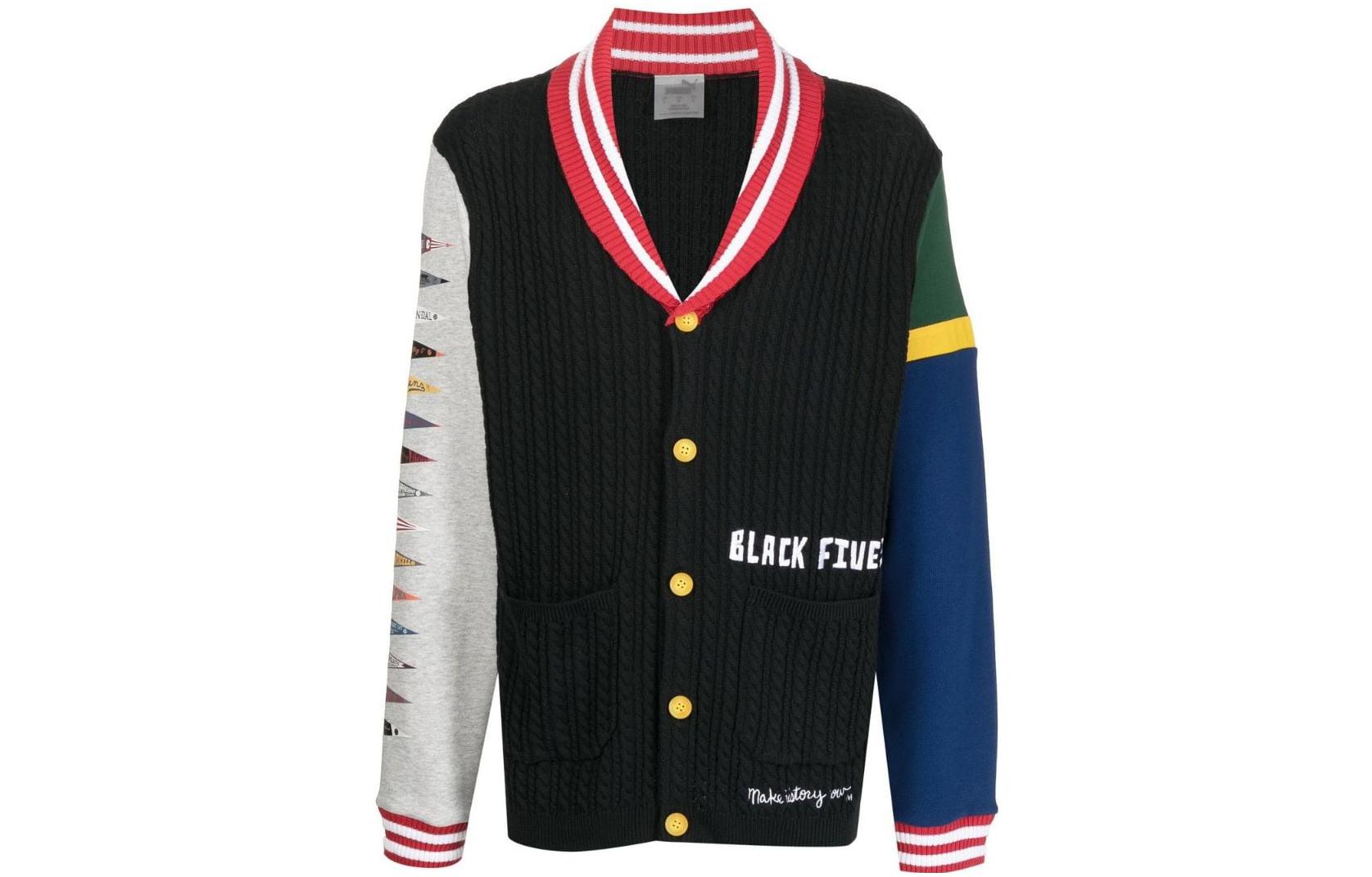 Puma Black Fives Black Letterman Jacket with Patchwork Design 532452-01