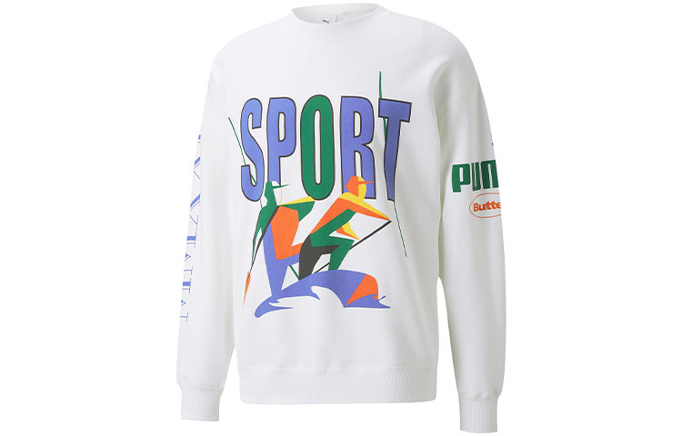 Puma Butter Goods Colorblock Logo Oversized Crewneck Sweatshirt White Unisex 532440-02