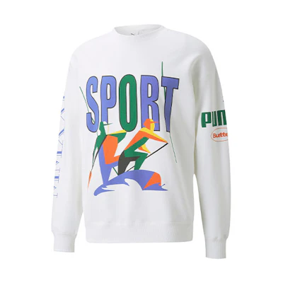 Puma Butter Goods Colorblock Logo Oversized Crewneck Sweatshirt White Unisex 532440-02