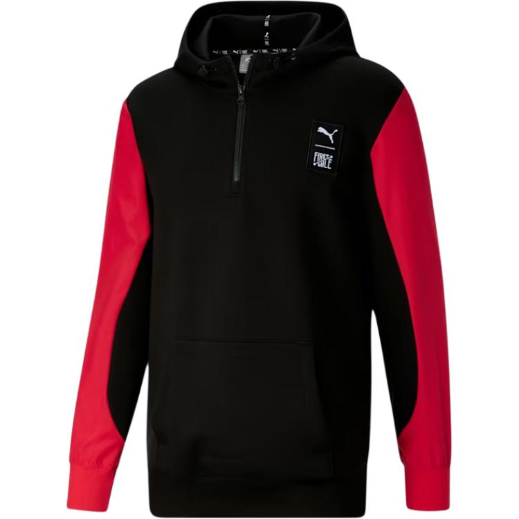 Puma FIRST MILE Quarter-Zip Training Hoodie Black Colorblock Pullover 523444-01