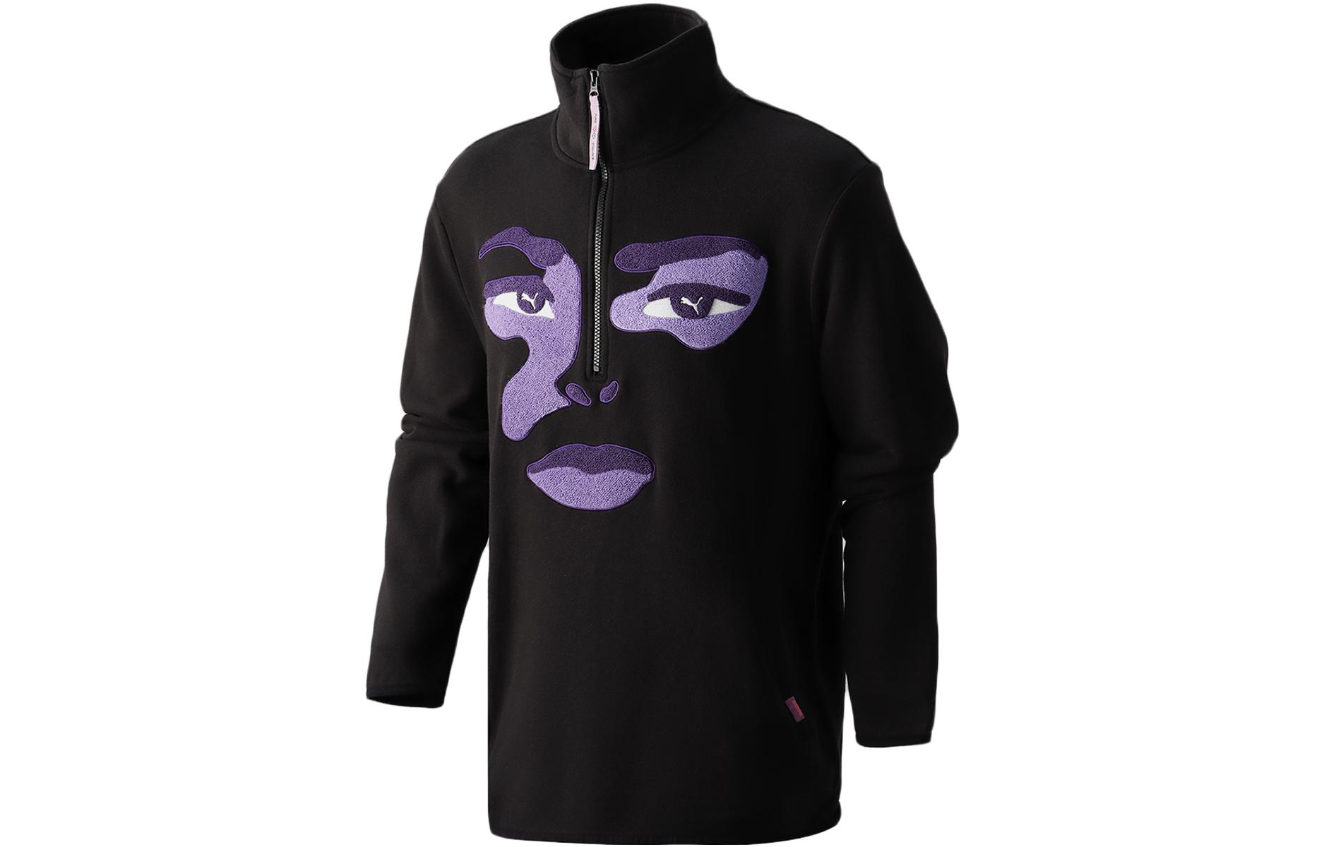 Puma KidSuper Studios Logo Embroidered Half-Zip Pullover Sweatshirt Black 530404-01
