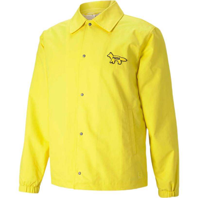 Puma Maison Kitsune Coach Jacket Lemon Yellow Embroidered Cartoon Logo Unisex 530430-30