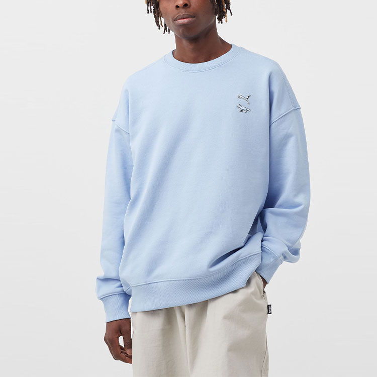 Shop Puma x Maison Kitsune Unisex Crewneck Knit Sweatshirt Light Blue Casual Sportswear 532324-92