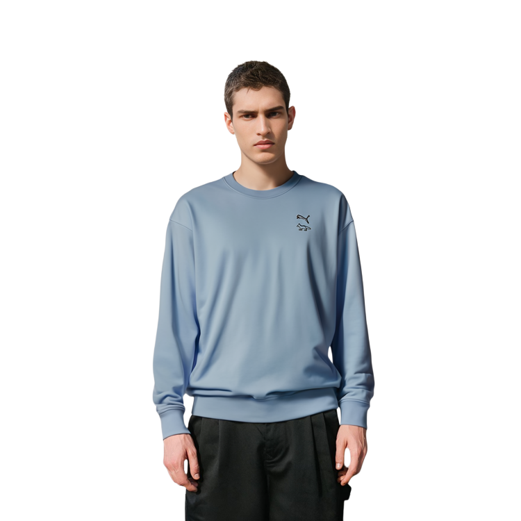 Purchase Puma x Maison Kitsune Unisex Crewneck Knit Sweatshirt Light Blue Casual Sportswear 532324-92