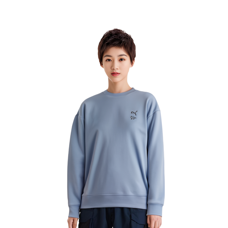 Details for Puma x Maison Kitsune Unisex Crewneck Knit Sweatshirt Light Blue Casual Sportswear 532324-92