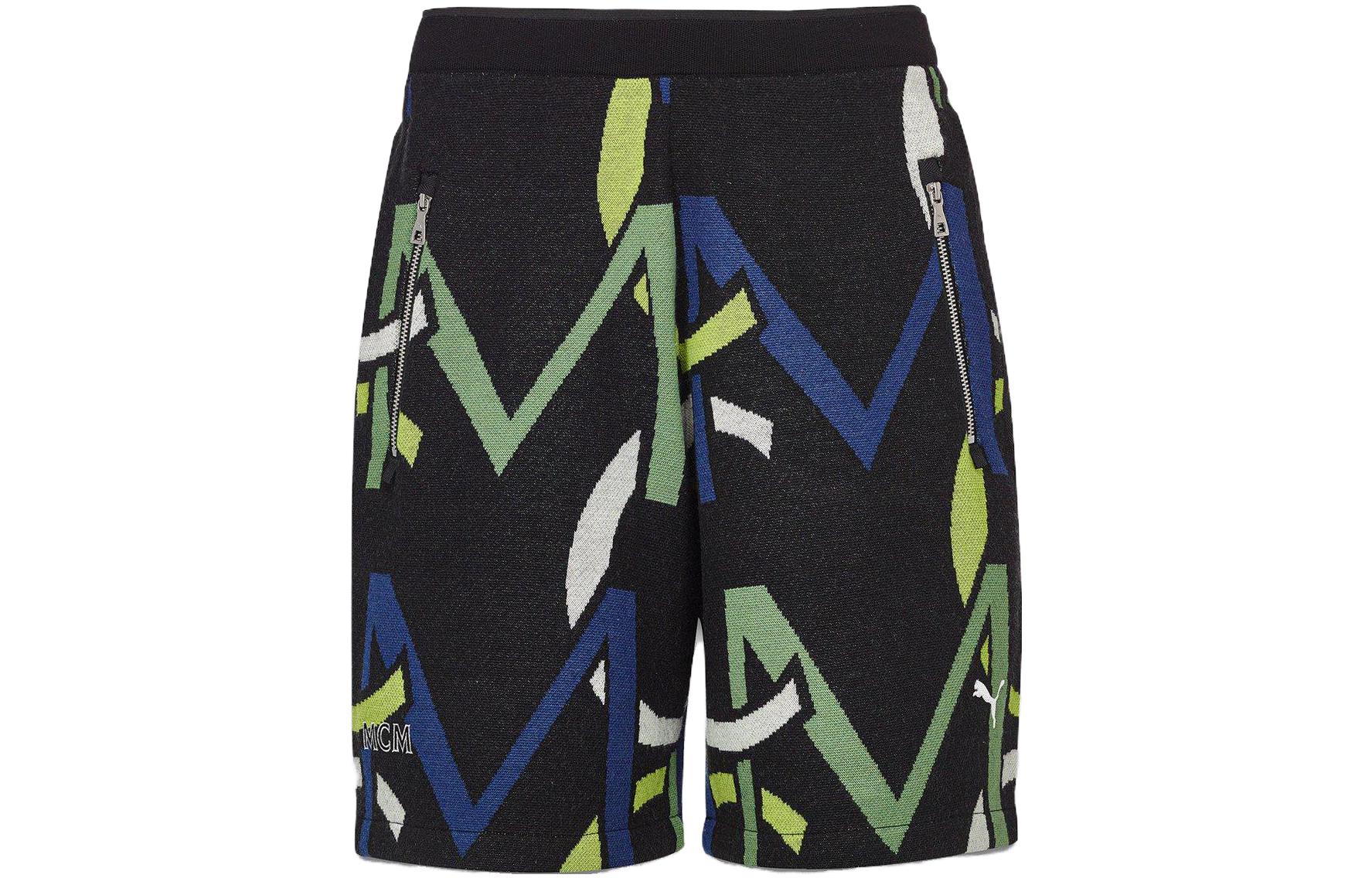 PUMA x MCM FW23 Retro Knit Letter Jacquard Shorts Unisex Black. MHPDSMM12BK00M