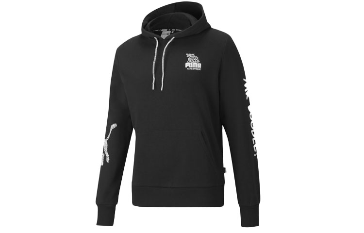 Puma x Mr Doodle Black Hoodie with Logo Print and Drawstring Design 598639-01