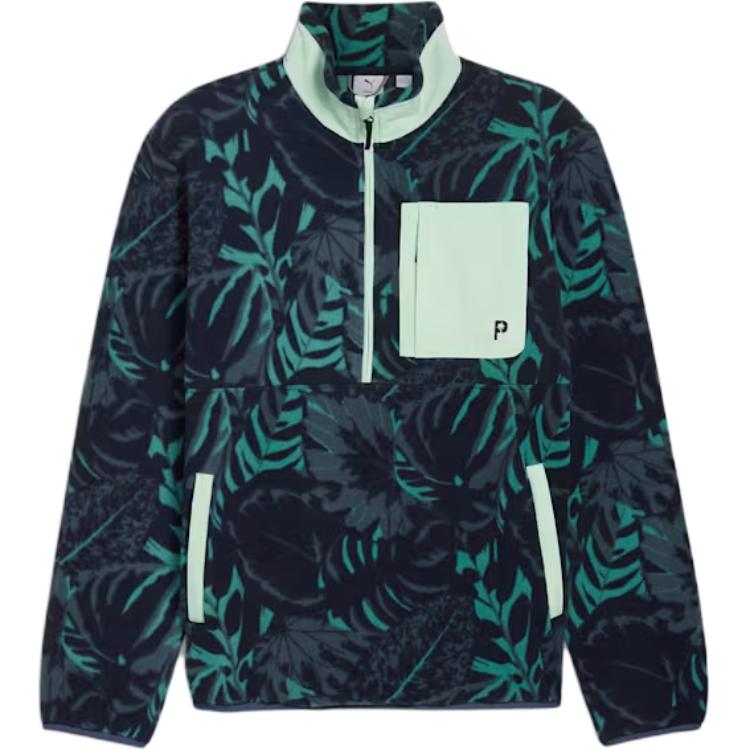 Puma Palm Tree Crew Half-Zip Fleece Jacket Navy Blue-Green WarmCELL Top 626833-01