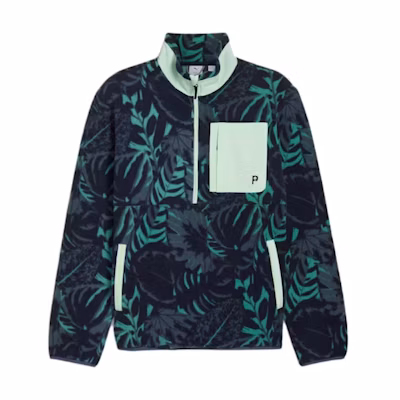 Puma Palm Tree Crew Half-Zip Fleece Jacket Navy Blue-Green WarmCELL Top 626833-01