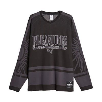 Puma PLEASURES FW23 Oversized V-Neck Jacquard Knit Sweater Black 621317-01