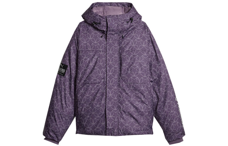 Puma x Pleasures Purple Puffer Jacket All-Over Print Hooded Coat 620875-74