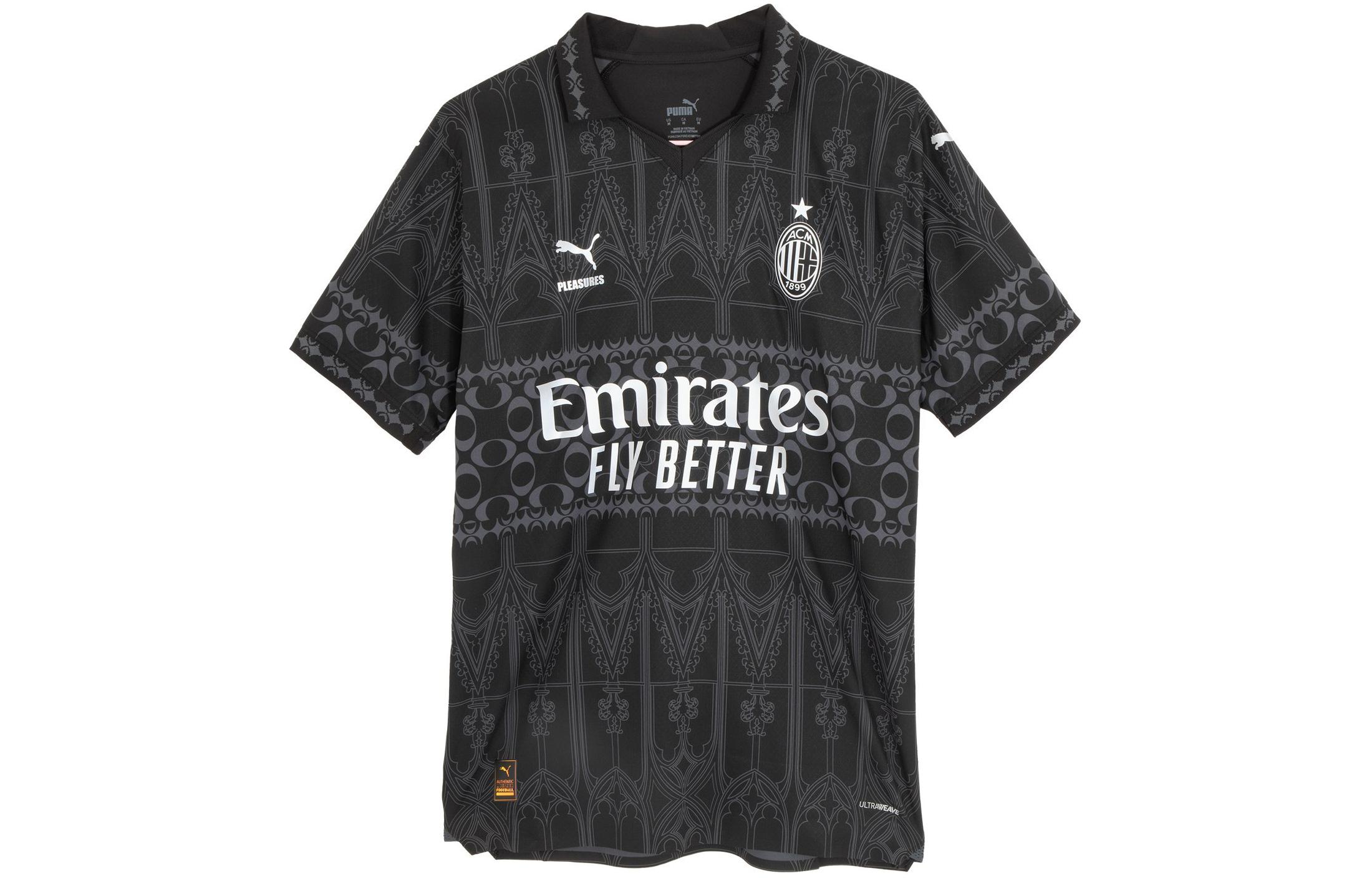 PUMA x PLEASURES Retro Soccer Jersey Black  Graphic Short Sleeve Shirt. 776066-01