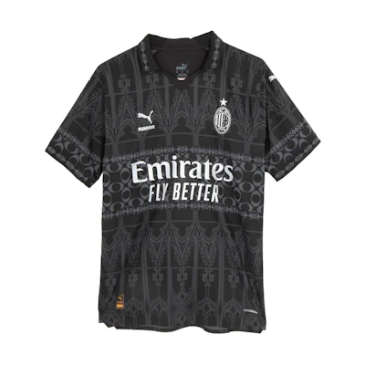 PUMA PLEASURES Retro Soccer Jersey Black Graphic Short Sleeve Shirt. 776066-01