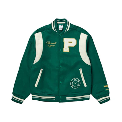 PUMA Rhuigi SS23 Letter Embroidery Retro Baseball Jacket Green Unisex. 539695-94